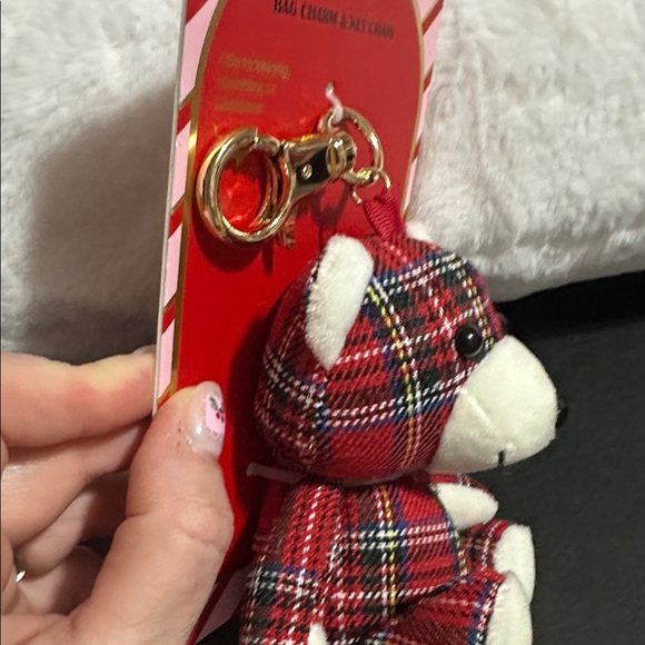 Piper K Christmas plaid teddy bear bag charm and key chain - Picture 3 of 4